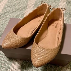 Rose Gold Glitter Shimmer Ballet Flats with Bows